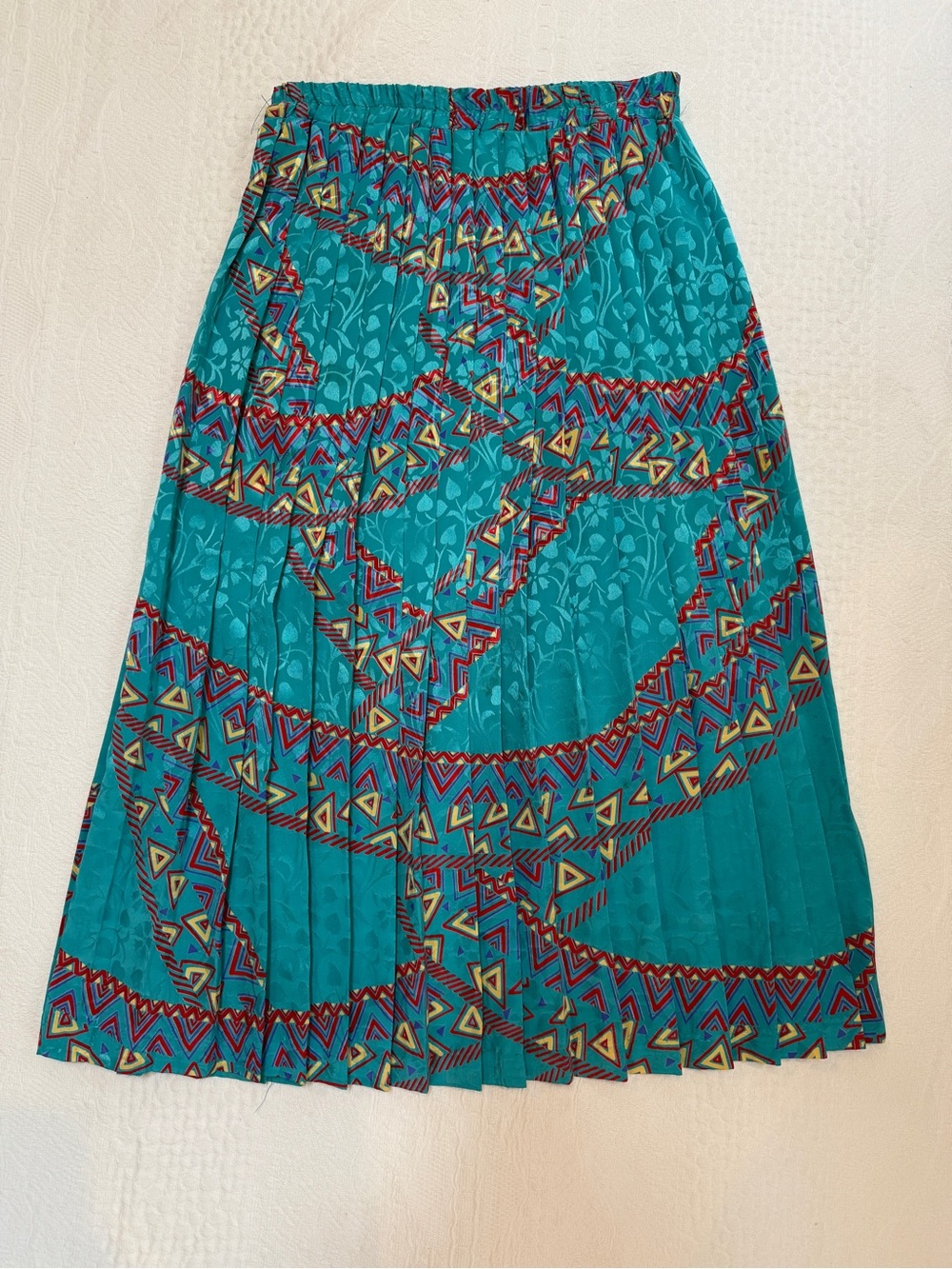 Vtg Andrea Gayle Teal Pleated Midi Skirt Women’s M Geometric Southwestern Print